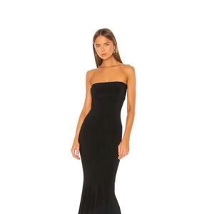 Norma Kamali Strapless Fishtail Midi Black Dress Small
